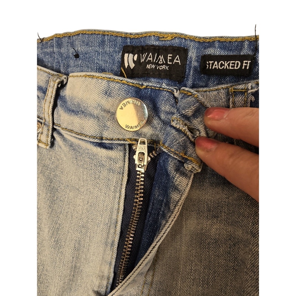 Waimea Mens 34x36 Lost Generation Embroidered Stacked Fit Jeans Bleach Wash NEW - Picture 8 of 13